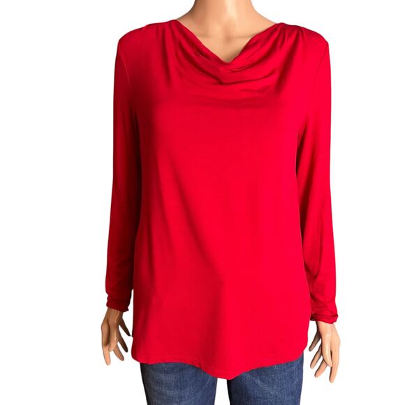 Talbots Petites Red Draped Neckline Blouse MP Career Business Date Night Preppy - Picture 1 of 5